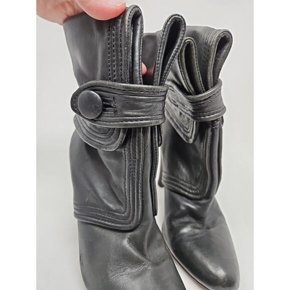 FRYE Black Leather Boot AVA Button Fold High Heel Bootie Size 8.5 - Picture 2 of 12